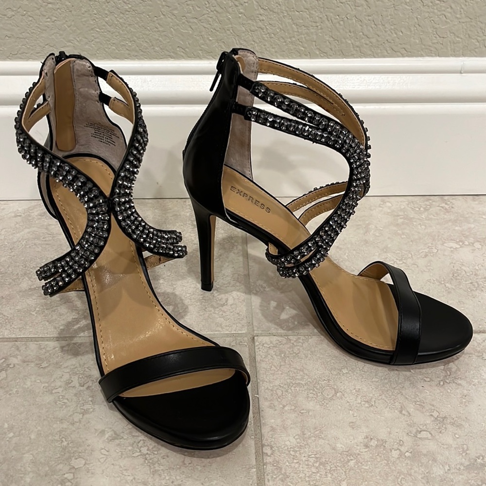 Express Black and Silver Strappy Heels
